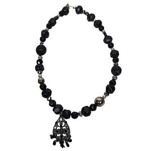 Black Goth Silver Bead Copper Necklace